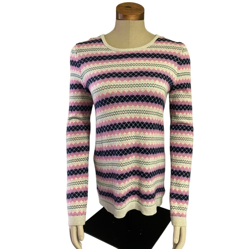 Talbots Womens Sweater Medium‎ Zip In Back Blue Pink Lightweight Crewneck